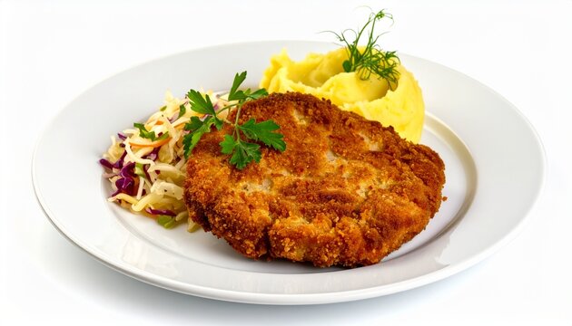 traditional polish dinner breaded pork cutlet with mashed potatoes