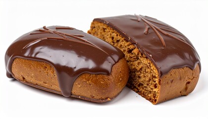 glazed chocolate cake dessert portion isolated on white