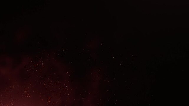 Glowing fire bright particles rising fast in a fiery sky with smoke. Fire particles moving fast with the wind.  4k