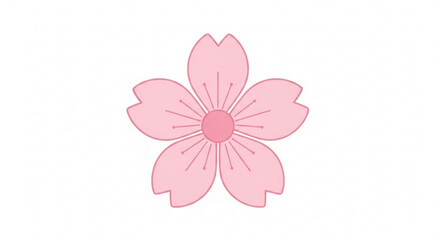 Pink flower graphic with five petals and lines on white background