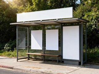 Naklejka premium Modern Bus Stop Shelter with Advertising Space.