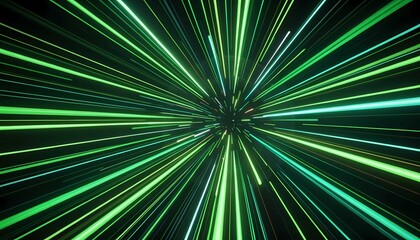 Obraz premium Green futuristic tunnel with glowing speed lines and motion energy
