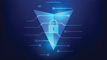 digital shield with padlock symbol on blue background. cyber security and personal data privacy protection © piggu
