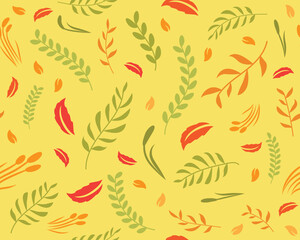 Naklejka premium Easter Plants Floral Leaves Spring Seamless Pattern Background Yellow