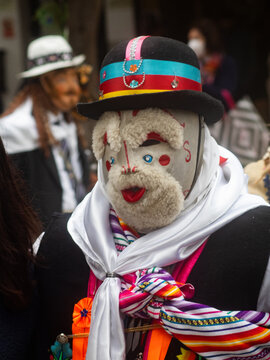 Dancer dressed as Chuto, a key character at a Tunantada (a traditional dance) performance from Jauja, Peru. The Chuto represents the indigenous people mocking the Spanish colonizers.