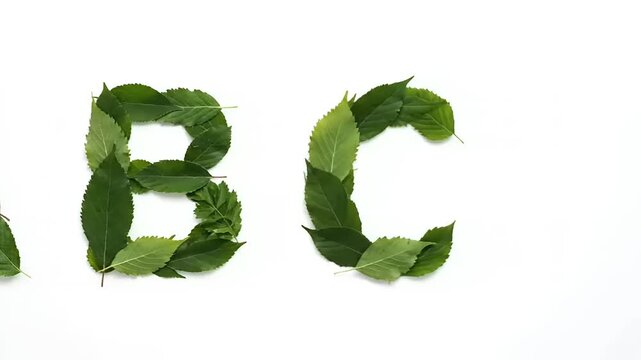 Alphabet Letters Made from Green Leaves.