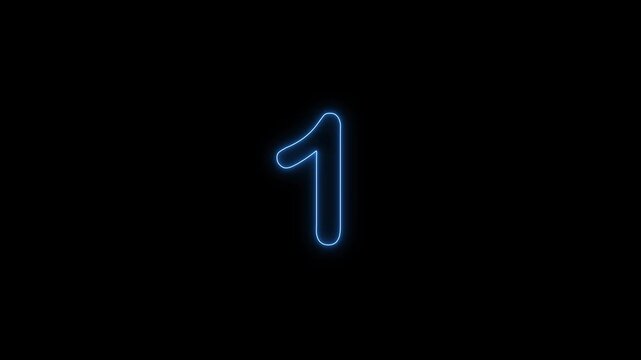 Neon blue line animation countdown five to one dark black background digital number timer sequence