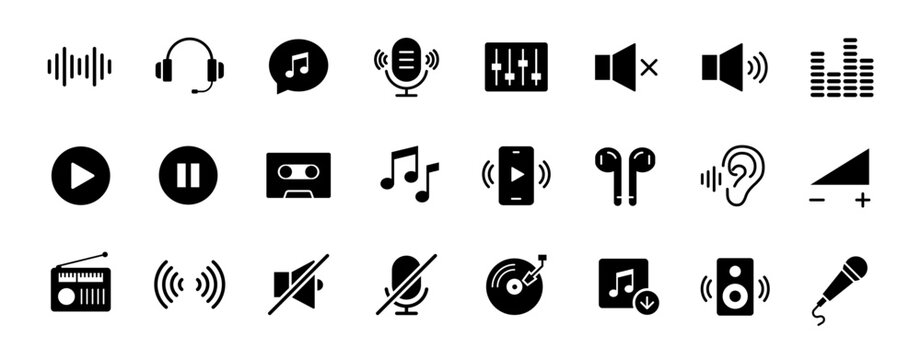 Audio icon set. Music and sound symbol. Vector illustration.	
