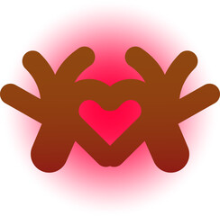 Fototapeta premium Hands forming heart shape symbol with glowing red love sign.