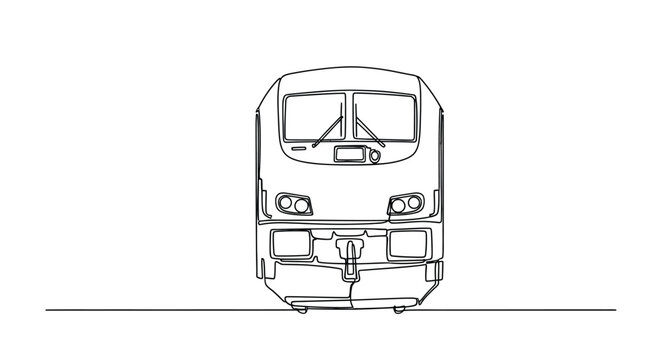 Front view of train engine in continuous line drawing