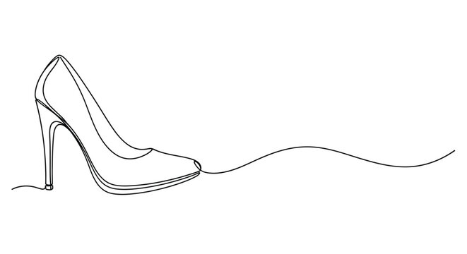 Classic high heel shoe, minimalist single line art, fashion and elegance