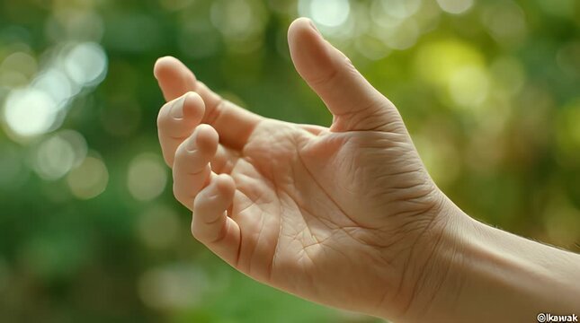 Hand Giving Thumbs Up Gesture Outdoors.