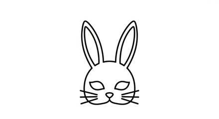 Obraz premium Simple black and white line drawing of a rabbit's face with long ears and whiskers on white background