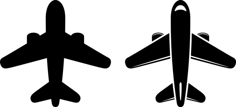 飛行機のシルエットのアイコン。（Airplane silhouette icon.）
