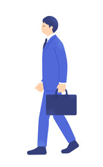 クライアントへ訪問する男性。鞄を持ってアクティブに歩くスーツ姿の営業マン。