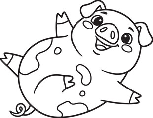 Obraz premium Happy cartoon pig running with joyful expression