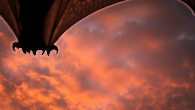 A bat is flying in the sky with a beautiful orange sunset in the background. The bat is the main focus of the image, and the sunset adds a warm and serene atmosphere to the scene. a bat flying 