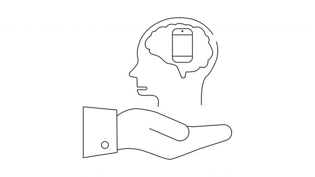 Smartphone Addiction Concept - Hand Holding Brain with Phone Inside.