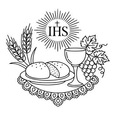Religious Eucharist symbols drawing for Easter, First Holy Communion, or Christian liturgy design.