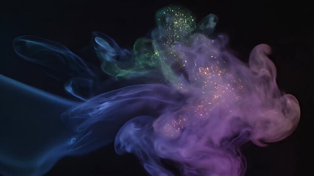 Colorful Ethereal Smoke in Dark Space - A visually striking shot of tendrils of smoke wafting and swirling in a dark, seemingly endless space.