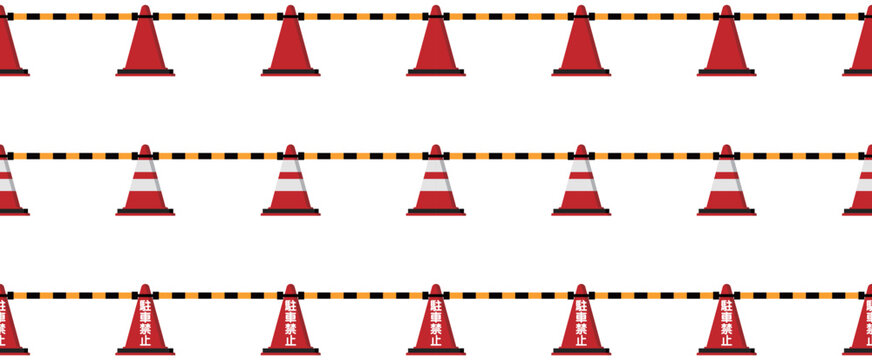 三角コーンのシームレスライン背景｜工事・注意喚起用デザイン素材　Seamless Traffic Cone Line Pattern for Warning and Construction Design
