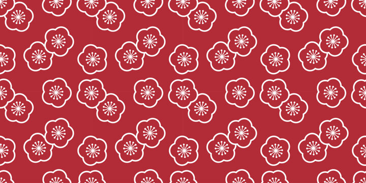 梅の花文様のシームレスパターン 和風伝統柄の背景素材　Seamless Plum Blossom Japanese Traditional Pattern Background
