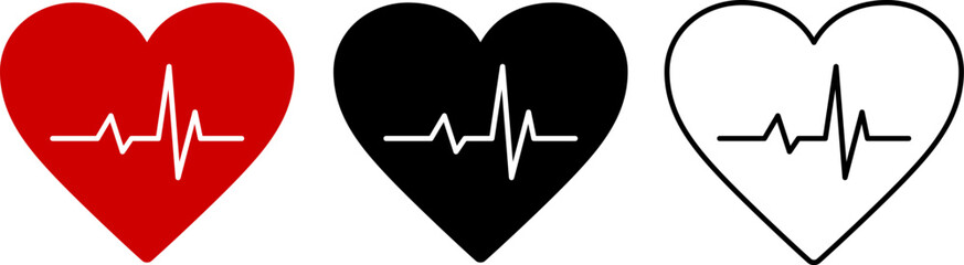 ハートと心電図の波形のアイコン（heart beat pulse flat icon） 