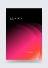 Fototapeta premium Creative abstract poster featuring deep red and magenta glowing curves on a black top gradient base
