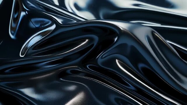 A shiny, black fabric with a shiny, silver surface is draped over a surface. The fabric is made of a material that reflects light, giving it a sleek and modern appearance. a dark, glossy, and smooth 