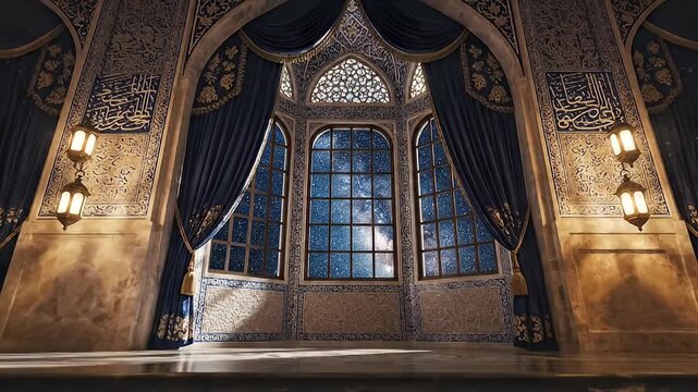 Elegant Eastern-Inspired Interior with Lanterns and Starry Window