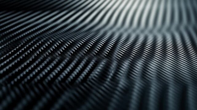 A close up of a black and white striped surface. The stripes are very close together and the surface is very dark. a surface of metallic ridges forming hypnotic wave-like patterns, shifting 