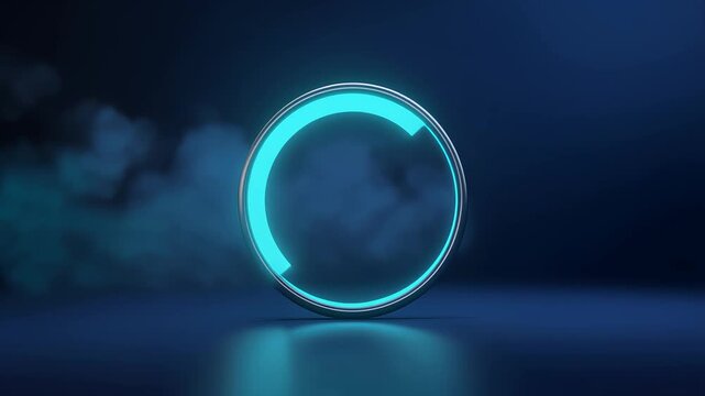 Blue Neon Glowing Loading Circle In Smoky Studio
