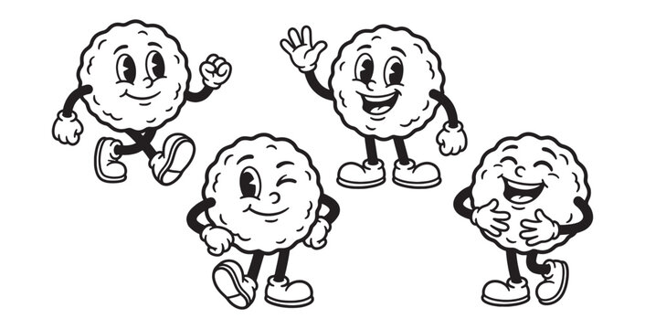 Vintage Cartoon Meatball or Cookie Characters Set