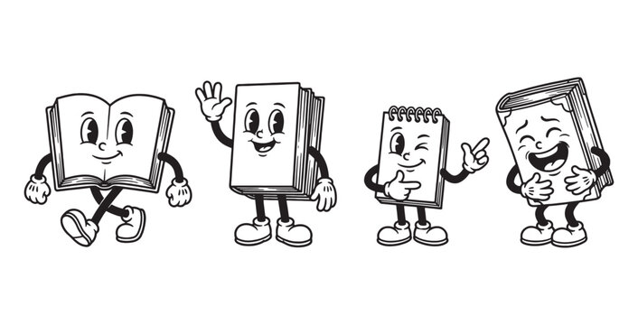 Retro Cartoon Stationery Characters: Books and Notebook Set
