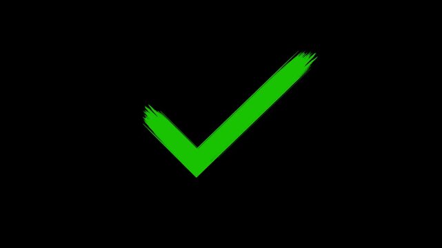 Green hand-painted brush check mark animation symbolizing approval, success and confirmation. Ideal for UI feedback, business presentations, marketing and educational videos in 4K resolution.