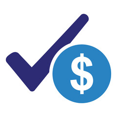 Blue check mark and dollar sign icon for finance and approval concept icon © JAWADUL