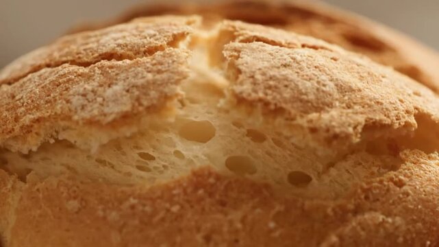 Macro Shot of Breaking Freshly Baked Warm Bread Crust