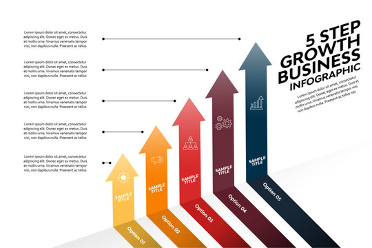 Infographic 5 steps to business growth presentation template, for web, power point or poster infographic 5 steps. vector editable