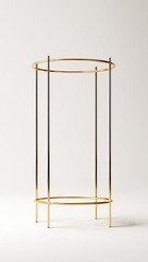 Sleek, minimalist gold and dark metal cylindrical stand on white background