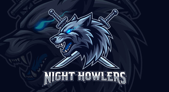 A fierce black wolf head mascot vector illustration designed as a tribal predator tattoo silhouette with fantasy dragon and monster elements for a sport logo