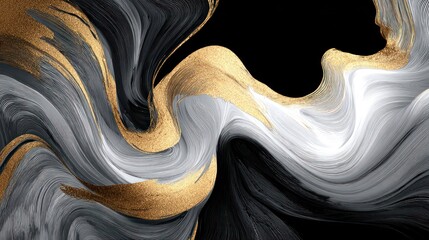 Abstract swirls of gold silver and black colors elegant design artwork
