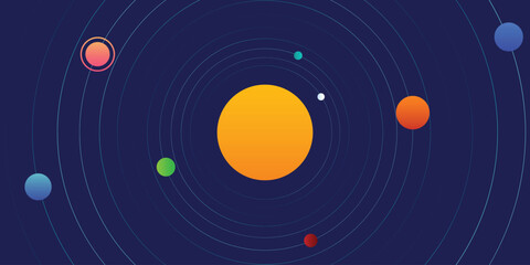 Background of the sun and planets orbit lines. Solar system and space pattern © Fajar
