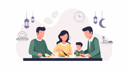 Family enjoying a meal together during Ramadan celebration.
