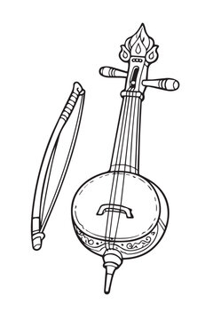 A simple vector illustration of a traditional rebab, featuring elegant curves and fine details, capturing the essence of a bowed instrument with cultural charm.