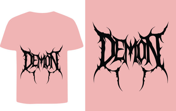 Pink t shirt mockup displaying a sharp black demon graphic design