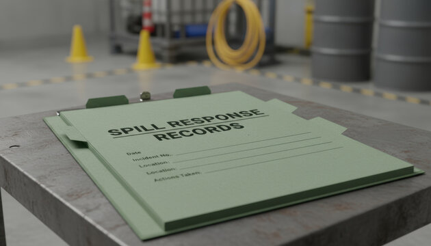 Spill Response Records Form on Clipboard in Industrial Setting