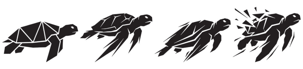 Sequence of a sea turtle swimming, from geometric shape to dynamic motion. © Riki