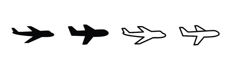 Airplane icons in different styles solid black and outline for travel and aviation themes © Rifat