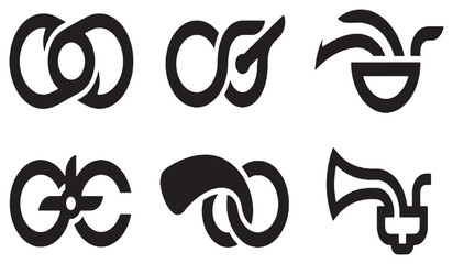 Obraz premium A collection of six abstract black graphic symbols and icons representing various concepts and ideas.