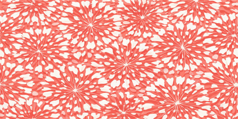 Seamless abstract red background with circular vector patterns and floral snowflake ornaments creating a vintage winter texture for Christmas wallpaper design © Graph Rover